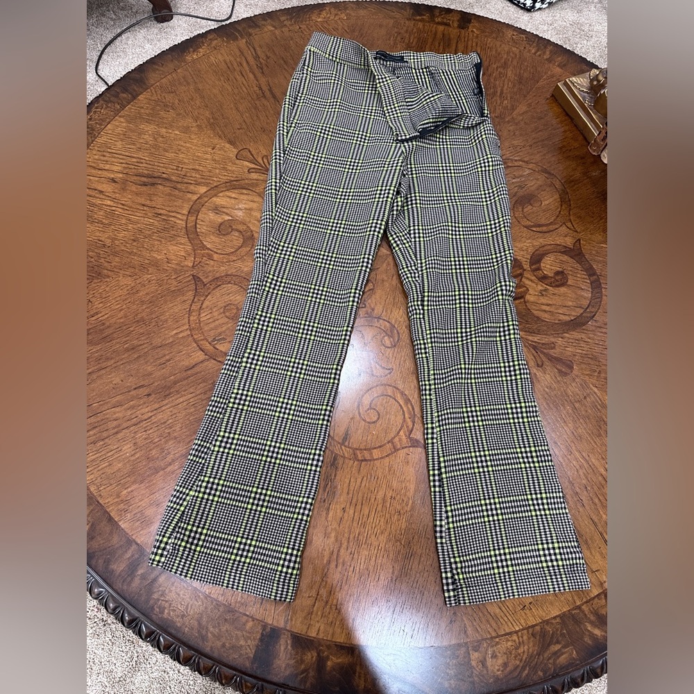 Urban Outfitters Plaid Pants 2 High Rise Neon Dark Academia - Picture 4 of 5